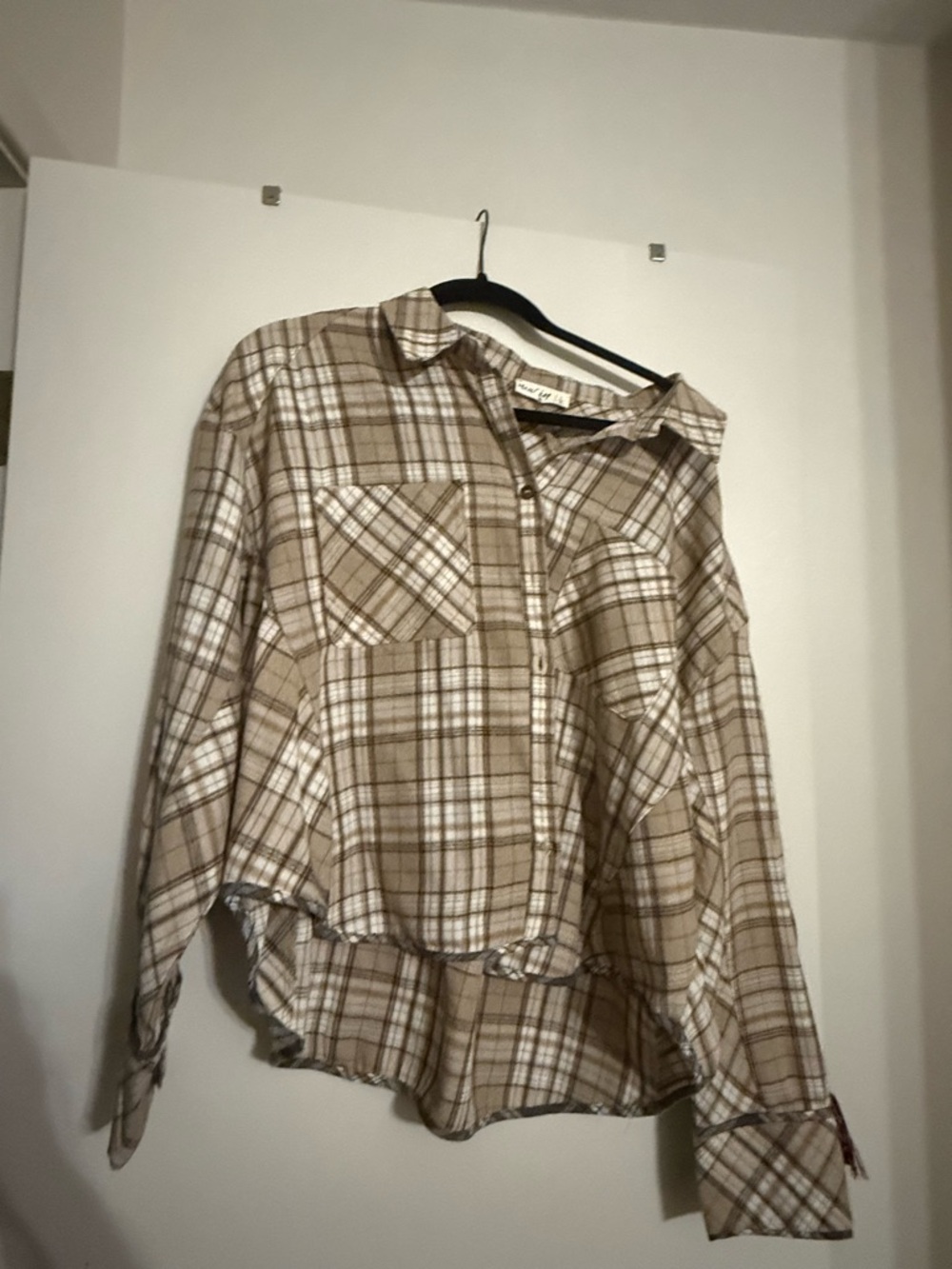 New In Tan & White Plaid Button-Down Shirt for Women